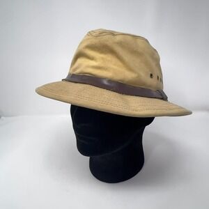 VTG 90s‎ Filson Safari Outback Hat Tan Tin Cloth Canvas Leather Band Size L USA